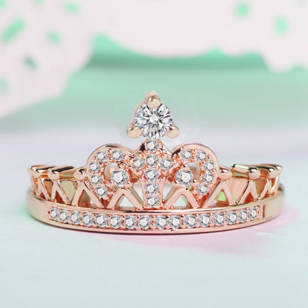 💥 Beautiful Anillos Silver Rose Gold Shiny Crystal Rings For Women, HA4366-6